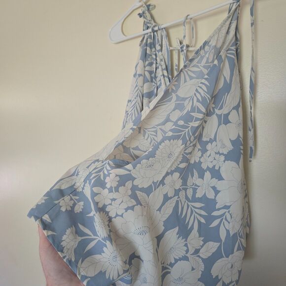 Aakaa Blue Floral Maxi Dress M Backless Halter Tie Flowy Boho Resort Romantic - Picture 6 of 10